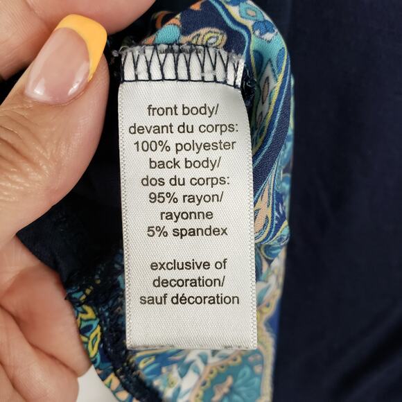 Maurices Women's 3X Paisley Mandala Short Sleeve Blouse Blue Black Green Boho‎ - Picture 7 of 8